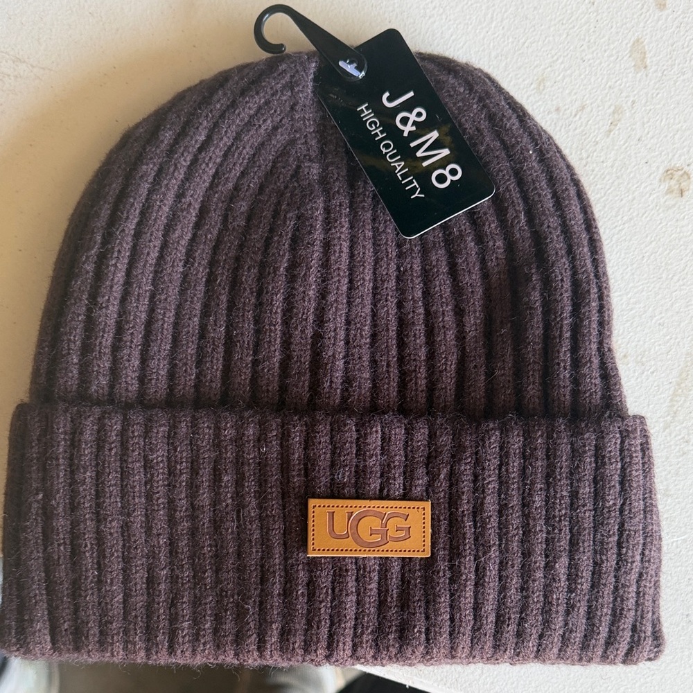 UGG Ribbed Fold-Over Beanie in Plum